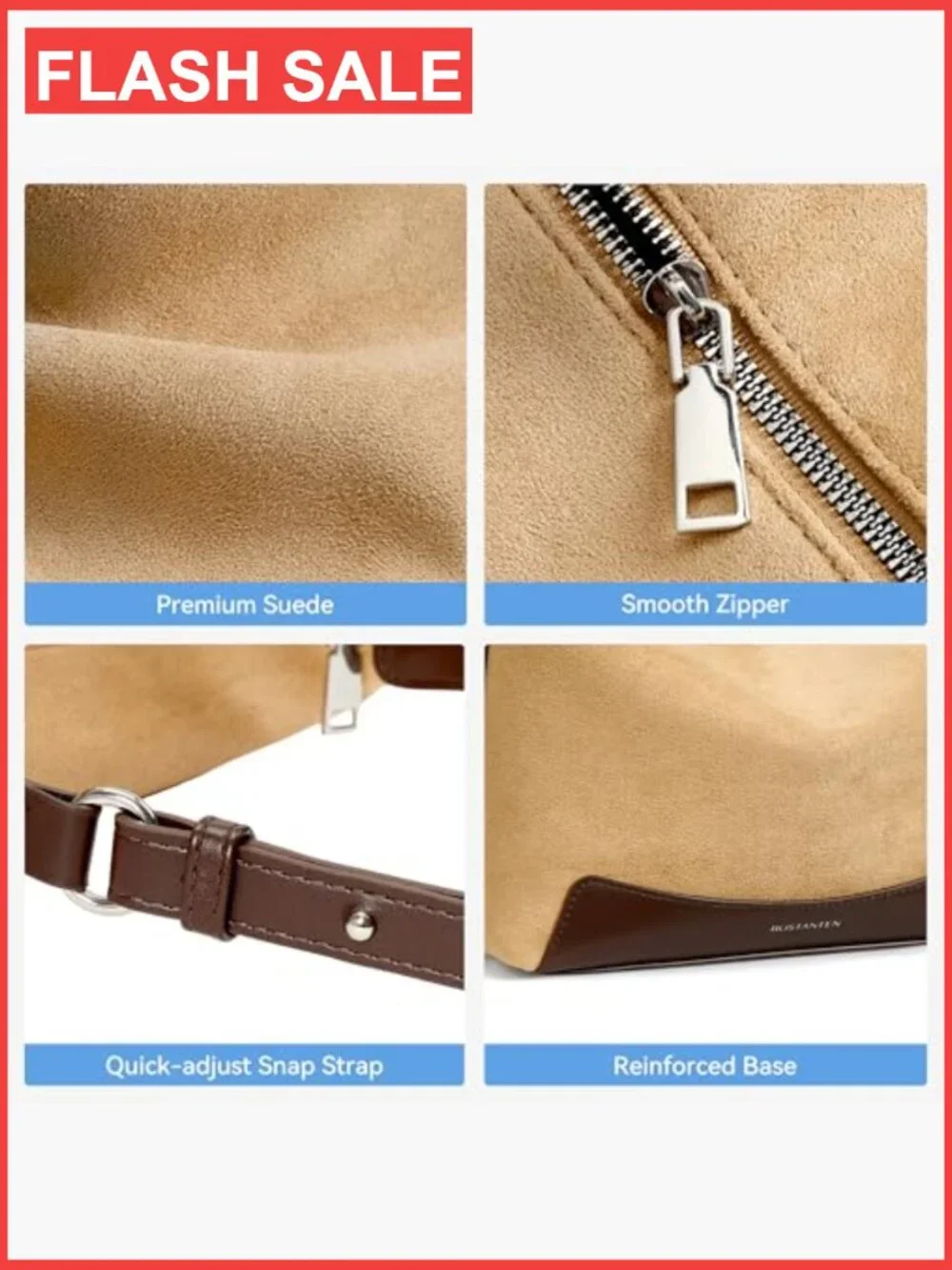 Small Crossbody Hobo Bag with Adjustable Strap Faux Suede PU Leather